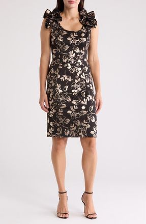 Julia Jordan Floral Ruffle Sheath Dress in Black/gold at Nordstrom Rack, Size 2