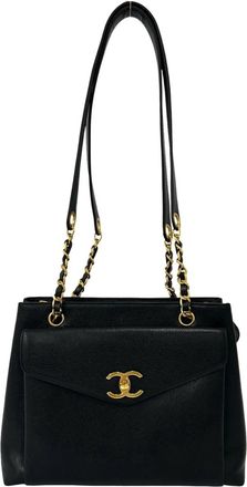 Chanel Black Grained Calfskin Shoulder Bag Tote Bag (Pre-Owned)