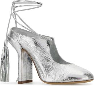 Dries Van Noten Womens Silver Leather Mules Sneaker High Heel Shoes