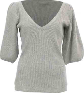 Ralph Lauren V-Neck Ribbed-Knit Sweater in Grey Cashmere