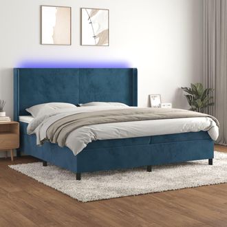 vidaXL Cama Box Spring Colch&oacute;n Y Led Terciopelo Azul Oscuro 200x200 Cm Vidaxl