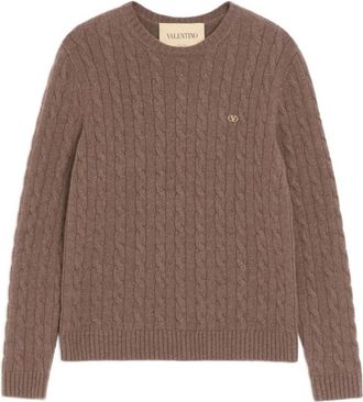 Valentino VLogo Trui met Kabelsteek - Heren - Ronde hals truien - Bruin - M - Kasjmier - Truien & Vesten