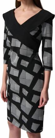 Joseph Ribkoff Geometric Pattern Sheath Kneelneth Dress In Black