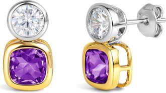MAX + STONE 925 Sterling Silver Cushion Cut Drop Dangle Gemstone Earrings with Push Backs