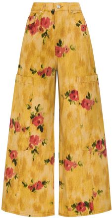 Ganni Printed Wide-leg Denim Cargo Jeans - Yellow - 27 (W27 / UK8-10 / S)