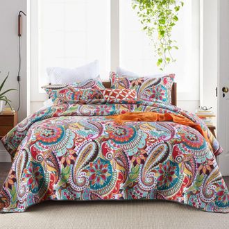 OEM Colcha De 220x240 Cm Con Estampado Paisley Colorido, Cubrecama Acolchada De Algod&oacute;n Suave Con 2 Fundas De Almohada De 50x70 Cm