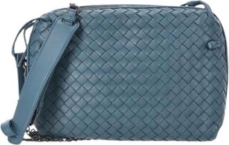 Bottega Veneta Pre-owned Cross Body Bags, female, Blue, Size: ONE SIZE Pre-owned Intrecciato Nodini Crossbody Bag
