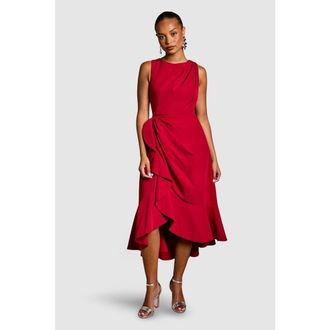 Coast Petite Crepe Ruffle Low Back Dress in Berry at Nordstrom, Size 10P