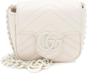 Gucci White Matelasse Leather Gg Marmont Monochrome Square Chain Belt Bag (Authentic Pre-Loved)