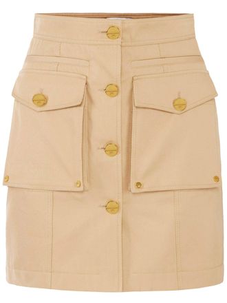 Elisabetta Franchi Beige Mini Skirt Gold Button Pockets