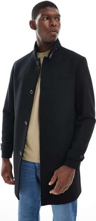 Jack & Jones Cappotto in misto lana nero con scollo a imbuto