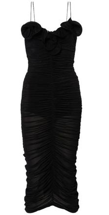 Magda Butrym Black Ruffled Ruched Midi Dress Size M