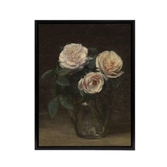 Artery8 Still Life with Roses in Vase Latour Black Framed Canvas Art Print in Brown | Size: W24 x H32