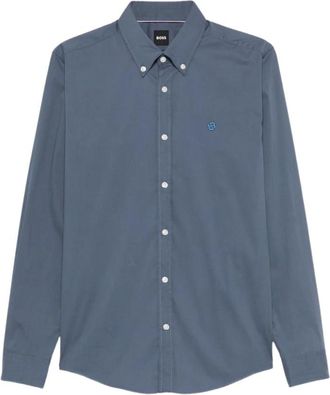 HUGO BOSS Roan Slim-Fit Shirt - Heren - Zakelijke Overhemden - Blauw - S - Katoen - Overhemden
