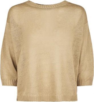 Max Mara Round-neck Knitwear, female, Brown, Size: XS Maglia-Canottiera-Top