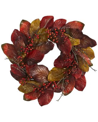 Nearly Natural 24In Harvest Magnolia Leaf & Berries Artificial Wreath