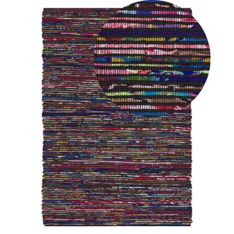 Beliani Alfombra Multicolor Oscuro De Algod&oacute;n 140 X 200 Cm Rectangular Hecha A Mano Boho Ecl&eacute;ctica Bartin