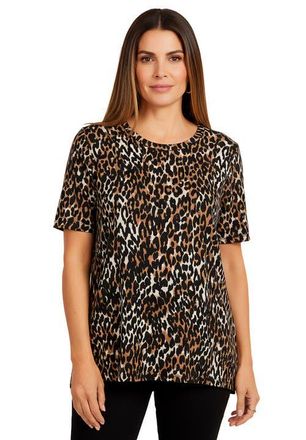 Jessica London Fine Gauge Crewneck Shell in Mocha Painted Cheetah at Nordstrom, Size 12