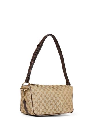 Gucci Womens Shoulder Bag Half Horsebit Beige Canvas Polyester