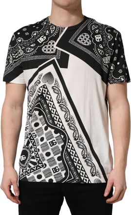 Dolce & Gabbana Black White Bandana Cotton Crew Neck Mens T-shirt