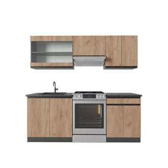 Vicco Mueble De Cocina R-line, Oro Power Roble/antracita, 200 Cm, Et Antracita