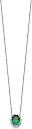 Diamond2Deal 14k White Gold Oval Created Emerald and Diamond Halo Pendant Necklace