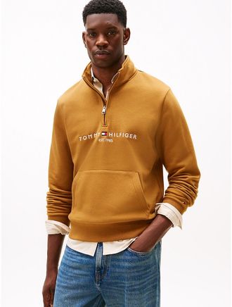 Tommy Hilfiger Mens Embroidered Tommy Logo Quarter-Zip - Brown - XXXL