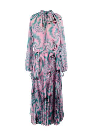 Brandon Maxwell Pink and Teal Pleated Silk Dress Size XXS