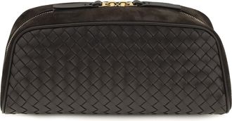 Bottega Veneta Womens Pouch Nodo Espresso-Gold Lamb Leather Clutch Bags