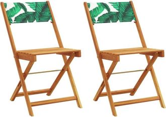 vidaXL Sillas De Bistr&oacute; 2 Uds Madera Acacia Y Tela Estampado De Hojas Vidaxl