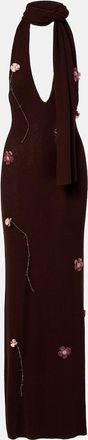 Aya Muse Stem floral-appliqu&eacute; knitted maxi dress