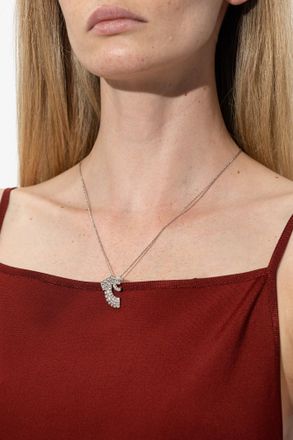 Ferragamo Necklace With A Pendant Featuring Shimmering Crystals, Womens, Silver