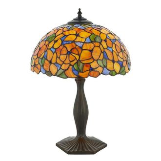 Loops Medium Tiffany Glass Floral Table Lamp - Dark Bronze Finish - 60W E27 GLS LED