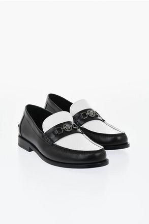 Versace Two-Tone Leather Moccasins with Logo Bit size 43
