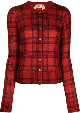 N&deg;21 check-print buttoned cardigan - women - Nylon/Mohair/Wool - 42 - Red