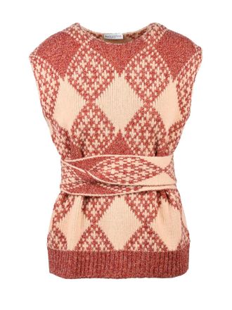 Ballantyne Oversized Knitted Gilet with Belt and Bold Argyle Pattern