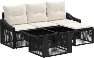 vidaXL Conjunto De Sof&aacute;s De Jard&iacute;n 5 Uds. Negro Y Blanco Crema Vidaxl