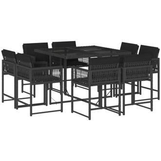 vidaXL Set De Comedor De Jard&iacute;n 9 Pzas Y Cojines Rat&aacute;n Sint&eacute;tico Negro Vidaxl