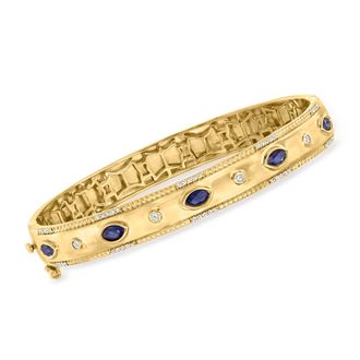 Ross-Simons Sapphire and. Diamond Bangle Bracelet in 18kt Gold Over Sterling