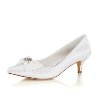Emily Bridalwear Ivory Wedding Shoes Pointed Toe Rhinestones Kitten Heel Bridal Shoes Mother Shoes (EU38/UK5, Ivory)