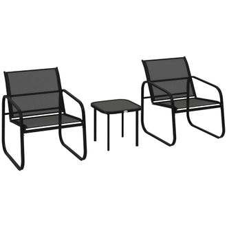 OUTSUNNY Garden Bistro Set - Metal Garden Furniture Set with Mesh Chairs | TJ Hughes