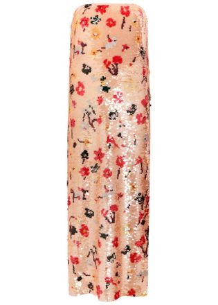 Tory Burch Floral Strapless Sequin Midi Dress - Pink - 6 (UK10 / S)