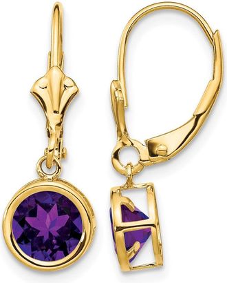 Diamond2Deal 14k Yellow Gold 6mm Amethyst Drop Dangle Earrings