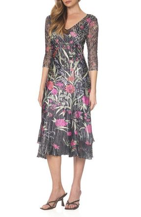 Komarov V-Neck Charmeuse & Chiffon Cocktail Dress in Bouganvilla Vine at Nordstrom, Size X-Large