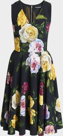 Dolce & Gabbana Peony Rose Cady Sleeveless Midi Dress