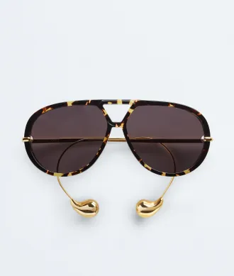 Bottega Veneta Drop Aviator Sunglasses - Brown - Unisex - 100% Recycled Acetate