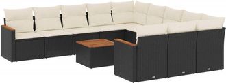 vidaXL Set De Sof&aacute;s De Jard&iacute;n 12 Piezas Cojines Rat&aacute;n Sint&eacute;tico Negro Vidaxl