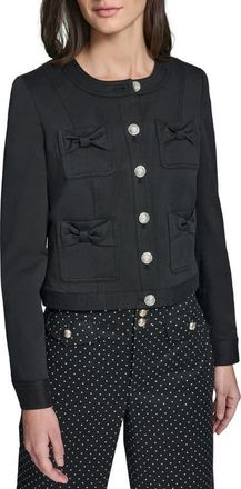 Karl Lagerfeld Bow Four Pocket Jacket in Black at Nordstrom, Size 10