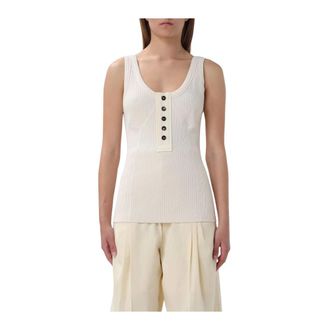 Bottega Veneta Sleeveless Tops, female, Beige, Size: S Ribbed Knit Tank Top Button Closure