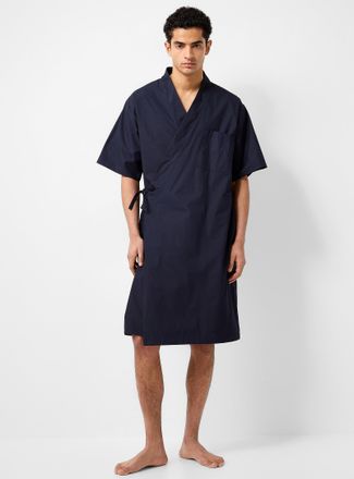 Rue De Tokyo Mens Crisp navy poplin kimono robe